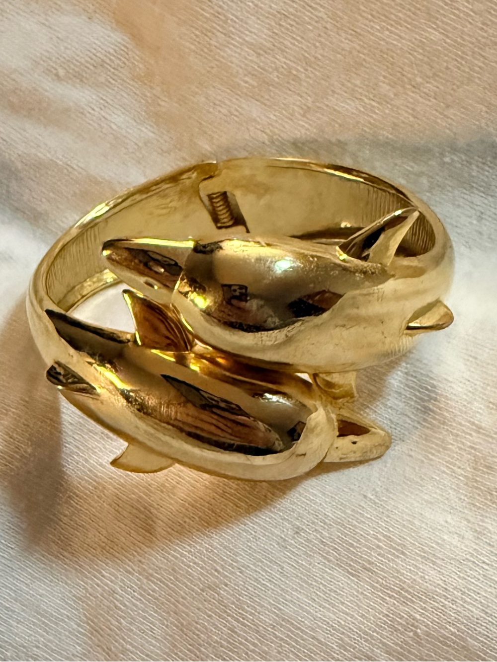 Vintage Gold Tone Dolphin Hinged Cuff Bracelet, Metal